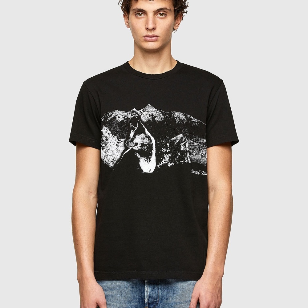 DIESEL T-Diegos-A7 Wolves And mountain print black T-Shirt